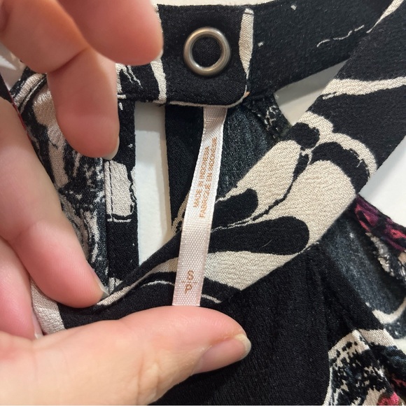 Free People Black Print Drift Away Tunic Mini Dress Sz Small Cold Shoulder Flowy - Picture 11 of 13